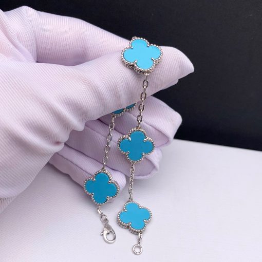 Lắc Tay Vintage Alhambra Turquoise 5 Motifs 15mm 18K BBD006-VCA