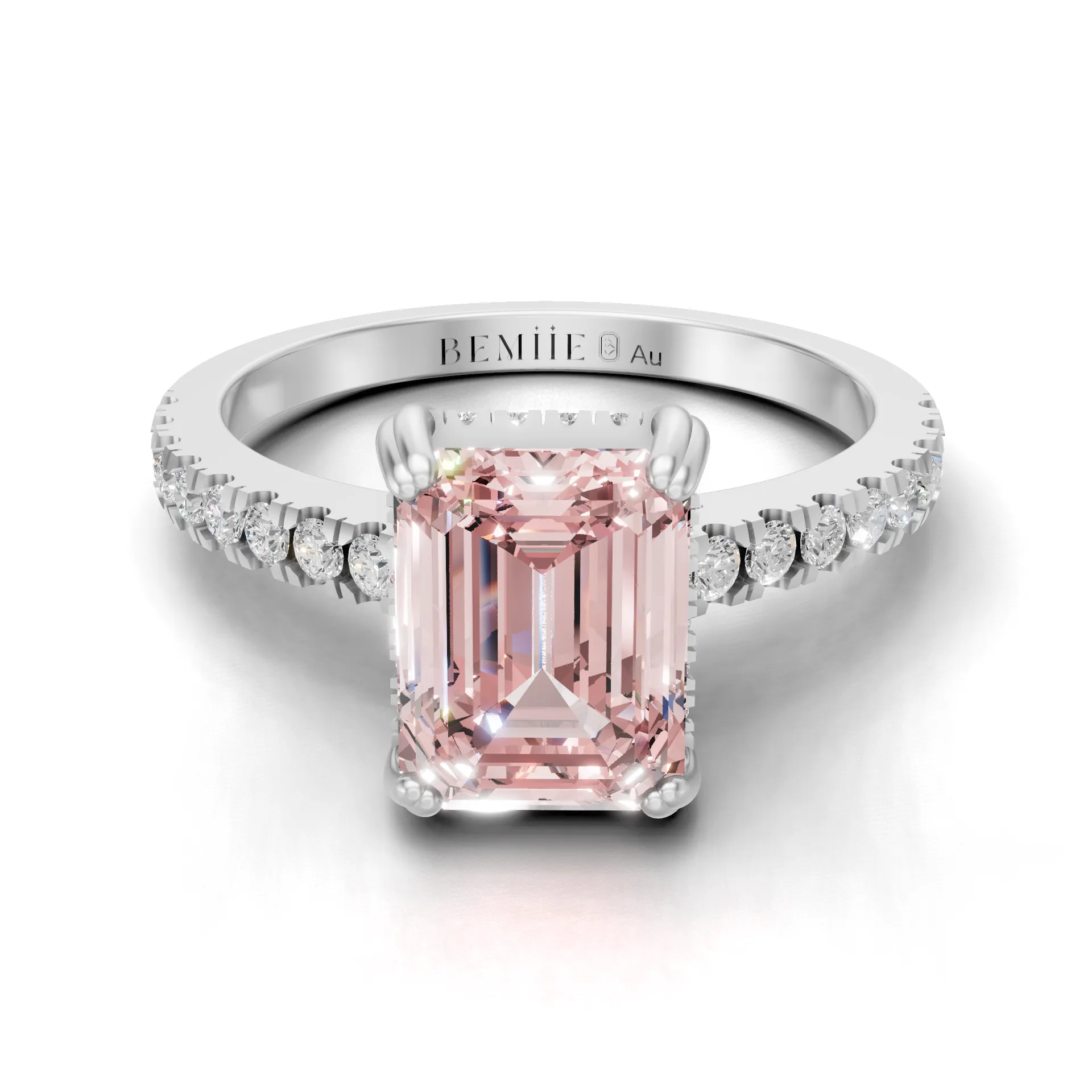 Nhẫn cầu hôn fancy intense pink emerald Cathedral 18K - ERBD007-LD